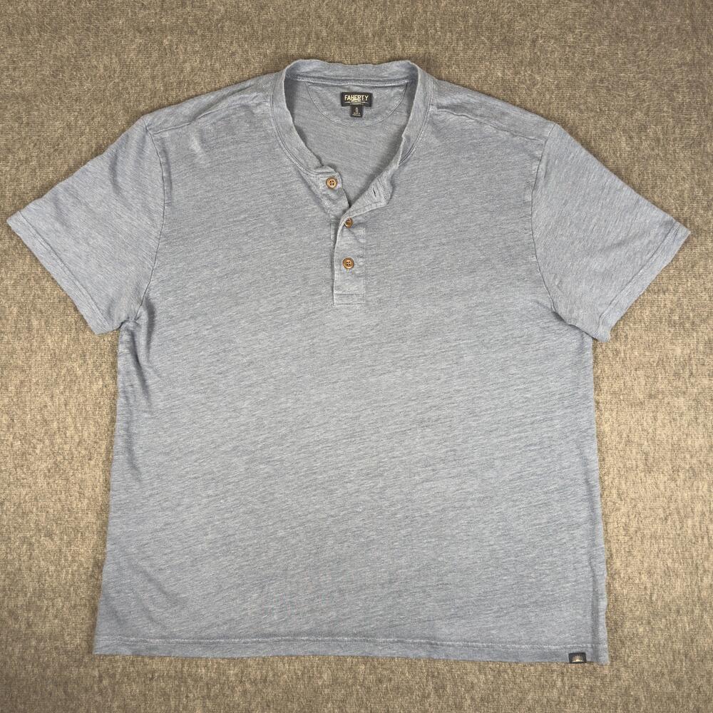 Faherty Henley Shirt Mens XL Gray Linen Tee T-Shirt Made In Portugal Soft Casual